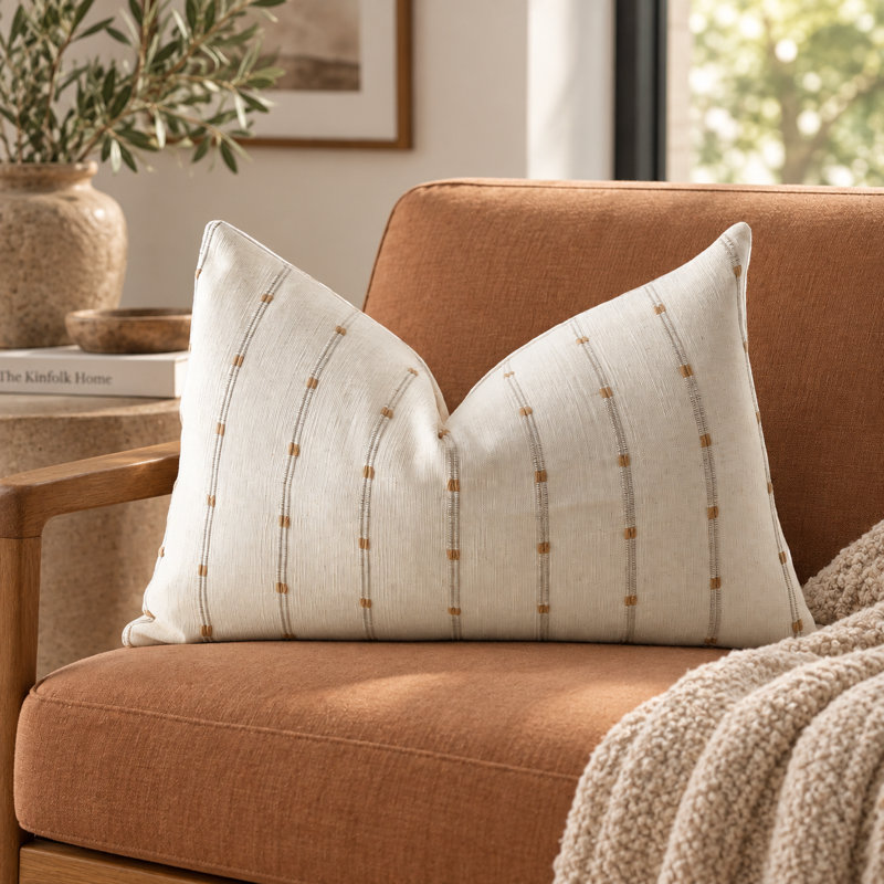 Thai Cream Handwoven Cotton Lumbar Pillow Cover, Decorative Accent, Cream, Rectangle 12"H x 18"W