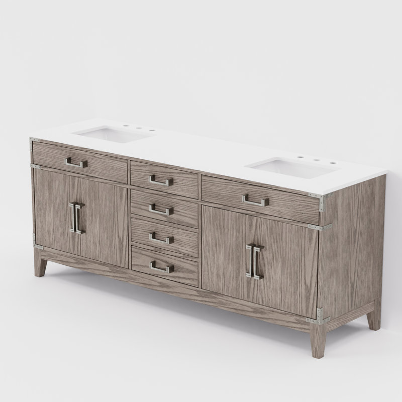 Laurel 80 in W x 22 in D  Double Bath Vanity Top, White Cultured Marble, Gray Oak