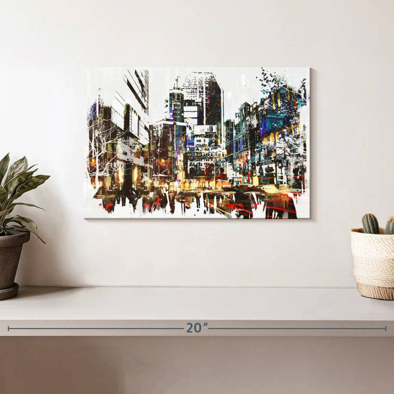 Acrylique de paysage urbain abstrait Sireci, H 8 po x l 12 po