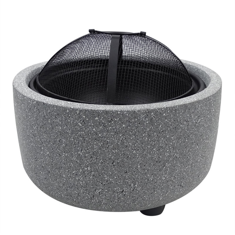 16"H Contemporary Gray Woodburning Firepit with Lid & Wood Poker