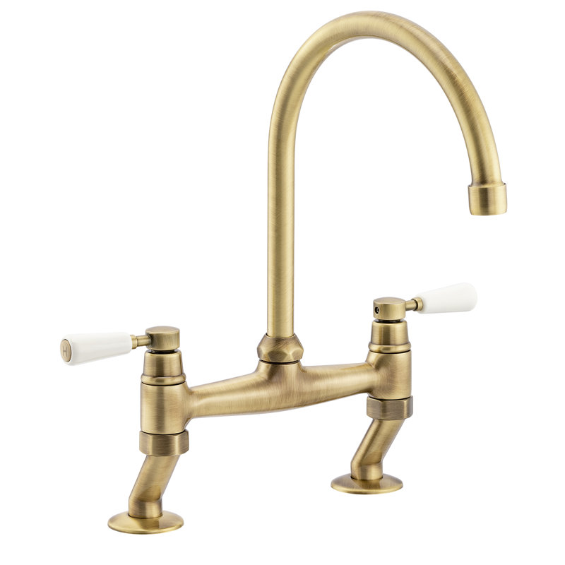 Abode Traditional Bridge Deck Mounted Mixertap, Brushed Gold
