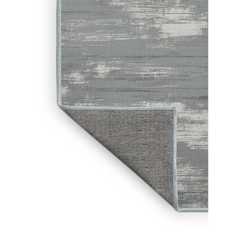 Tapis bleu abstrait lavable à la machine, Rond 8 pi