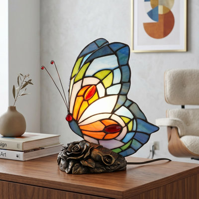 9.45 In Colorful Butterfly Table Lamp, Us Plug In-line Switch (E14 Warm Bulb Included)