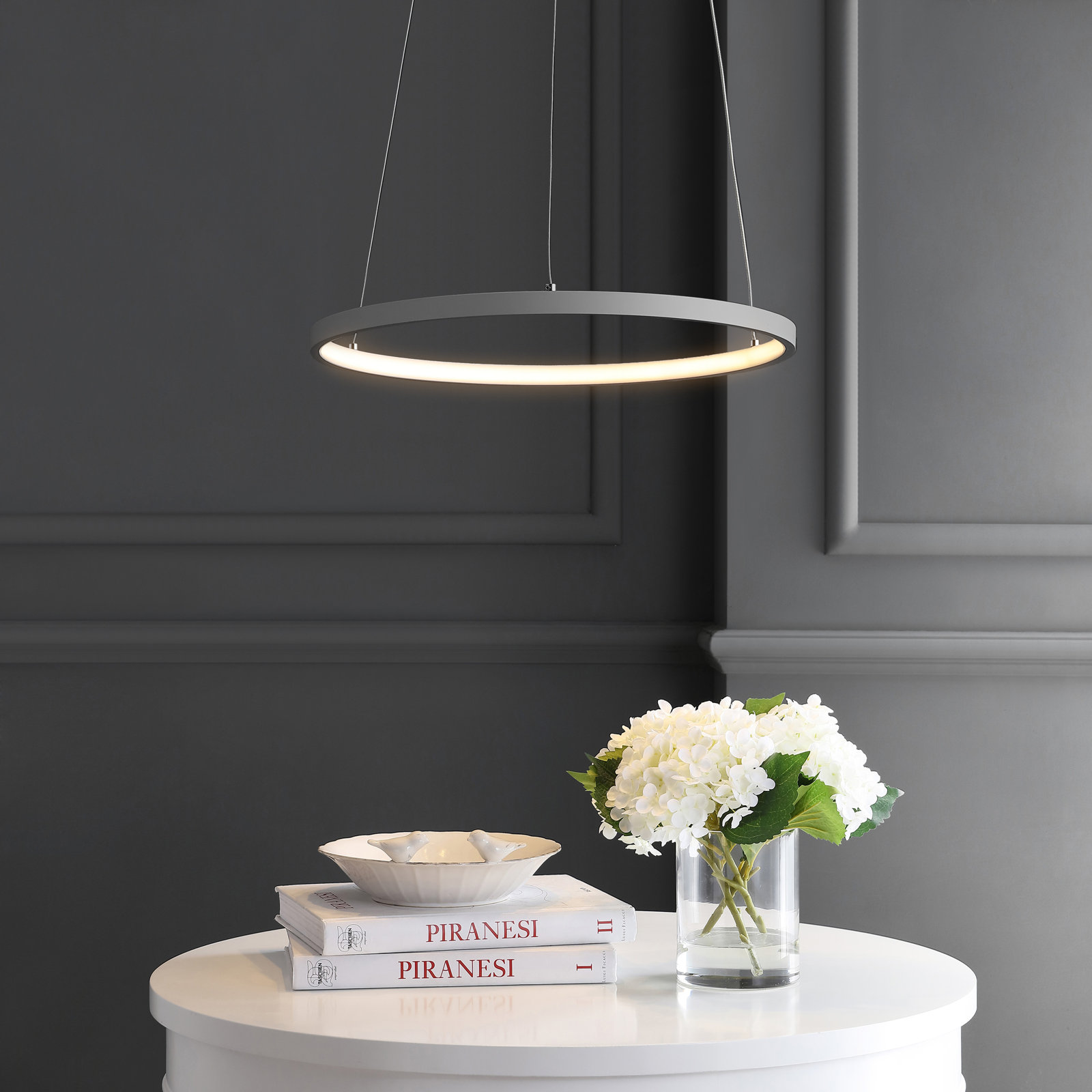 Odin Single Light Dimmable LED Pendant, 0.75" H x 15.75" W x 15.75" D, Gray