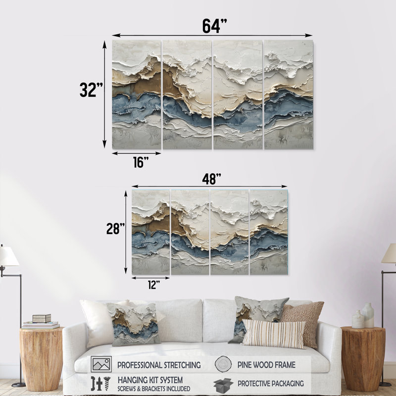 «Oberheim - Abstract Collages Wall Art», ensemble d'art mural moderne, 4, H 32 po x l 64 po