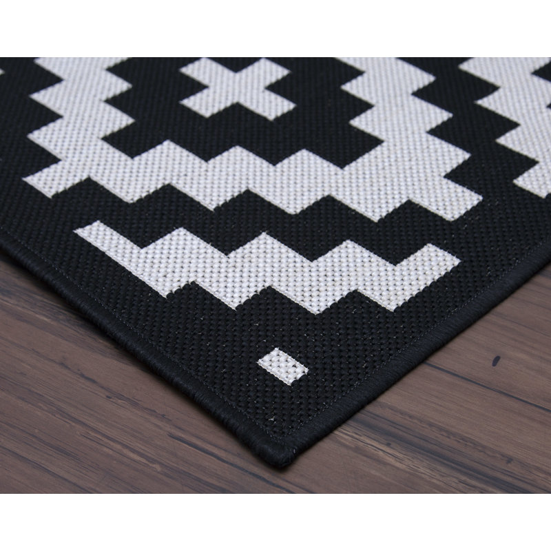 Tapis intérieur / extérieur noir Hodder Southwestern, Rectangle 8 pi x 10 pi