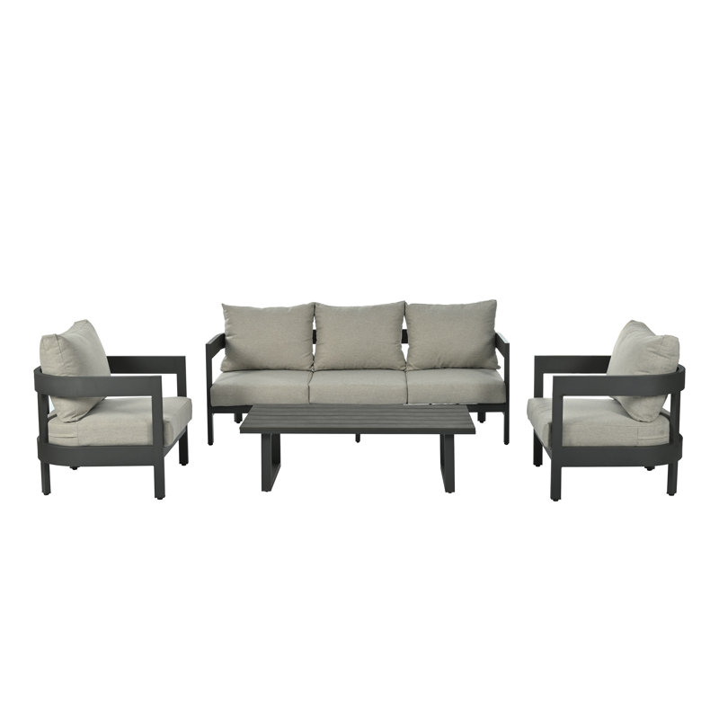 U_STYLE Ensemble de sièges d'extérieur avec coussins épais, chaises de patio en fer gris clair, Grey