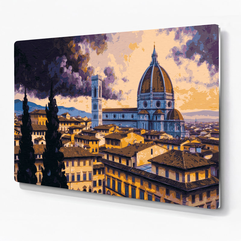Art mural mauve avec villes, Florence, Italie, H 12 po x l 18 po