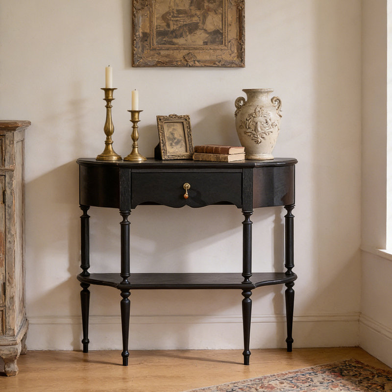 French Vintage Solid Wood Console Table, Black