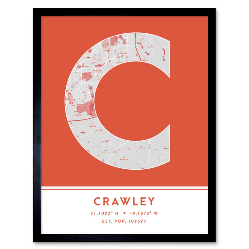 Crawley City Map Crawley Orange - Single Picture Frame Typography