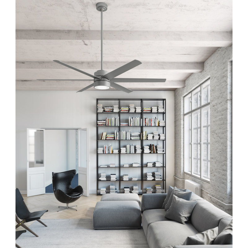 Solaria 72" Matte Silver Outdoor Ceiling Fan with LED Light and Remote
