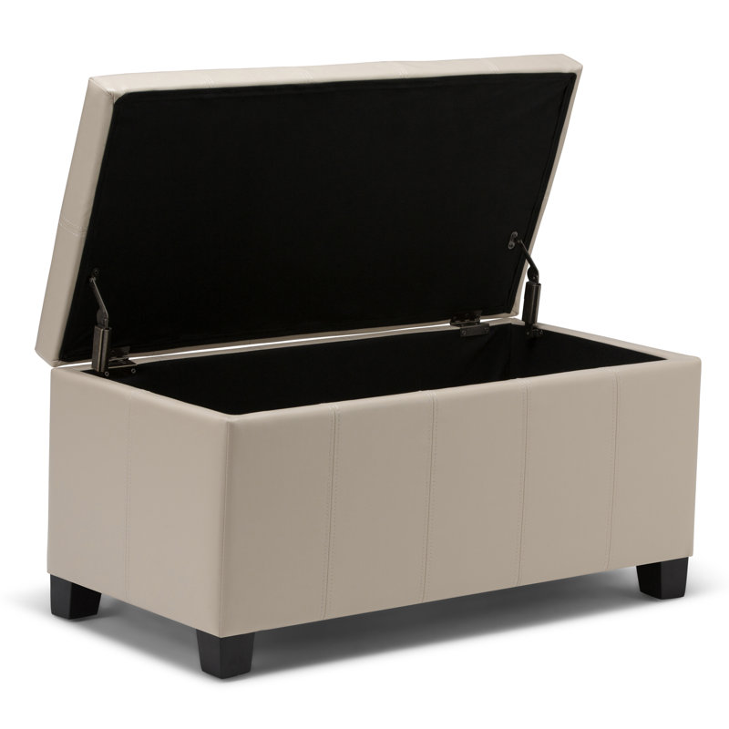 Repose-pieds rectangulaire avec rangement relevable Dover, Similicuir satiné crème