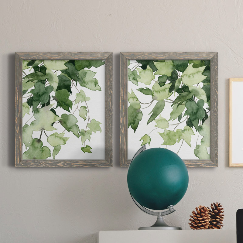 Emerald Vines I - Ensemble de 2 peintures sur toile encadrées, H 20 po x l 34 po x P 1,5 po, Gris