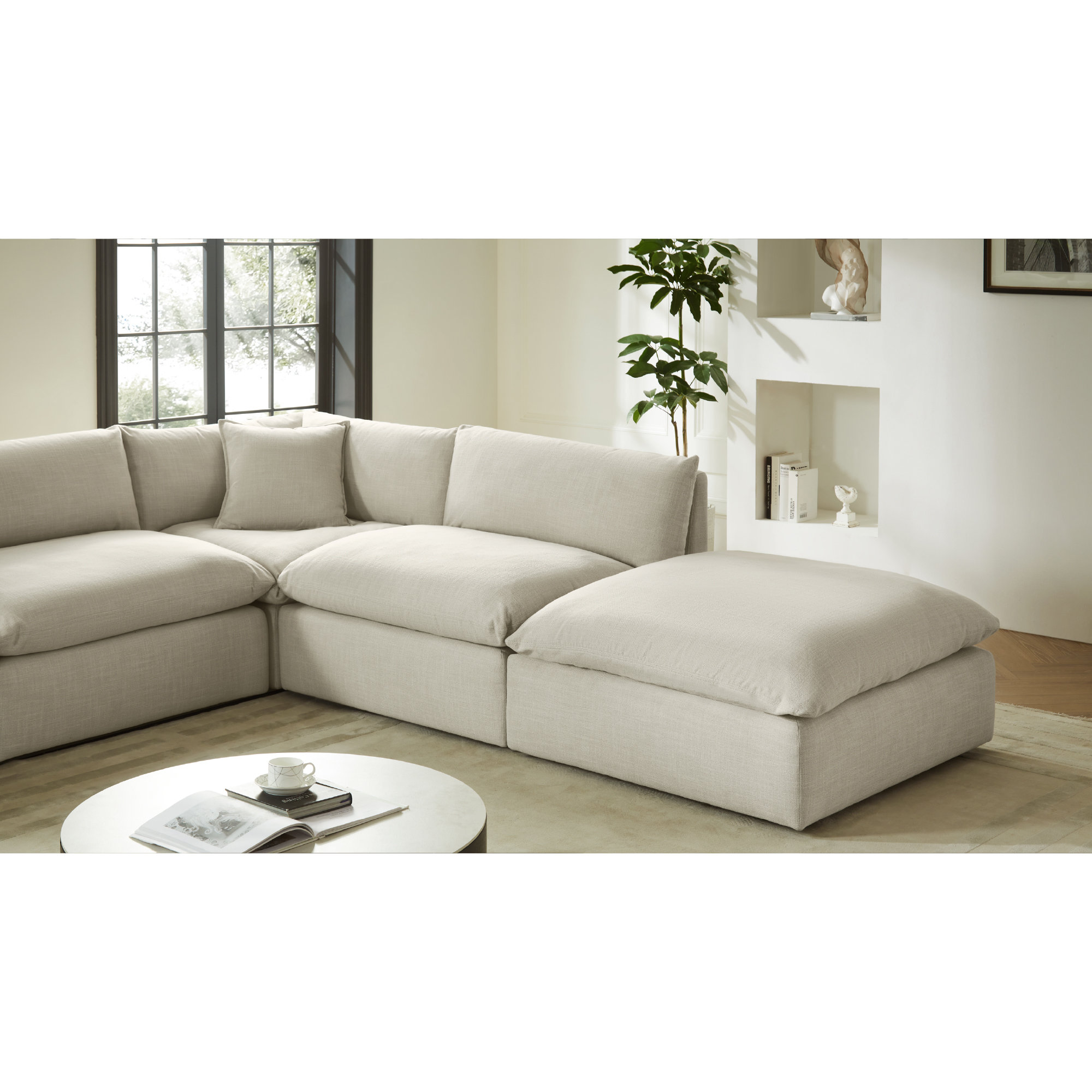  Annabella 41" Upholstered Ottoman, Effie Linen Performance Weave
