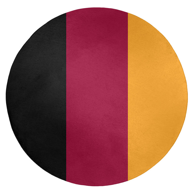 Tapis noir rayé/rouge/jaune, Rond 5 pi