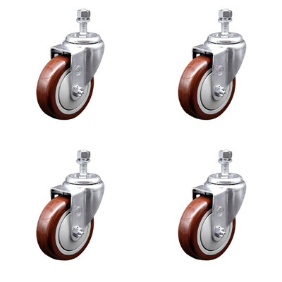Ensemble de roulettes à tige filetée en polyuréthane 4 pouces SS Maroon