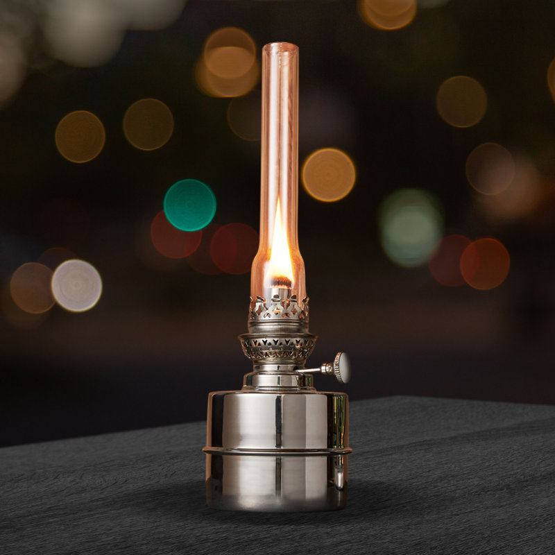 Oil Lamp - Extra-Bright Hurricane Lamp with Antique-Style Nickel Body and Glass Chimney - Decorative Kerosene Lantern with Adjustable Wick - Oil Lamps for Indoor Use by Kings County Tools