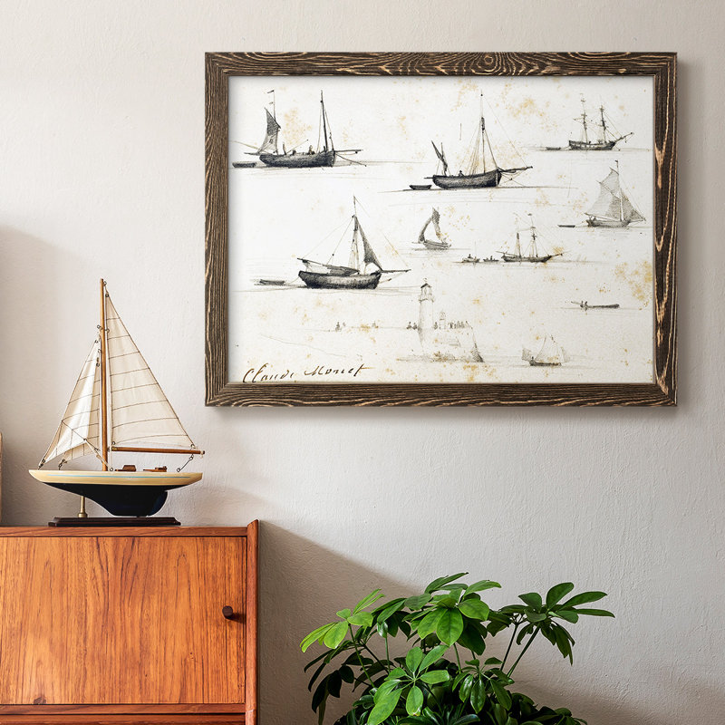 Bateaux et jetée, 1857zz, reproduction d'art sur toile, Noyer, H 22 po x l 32 po