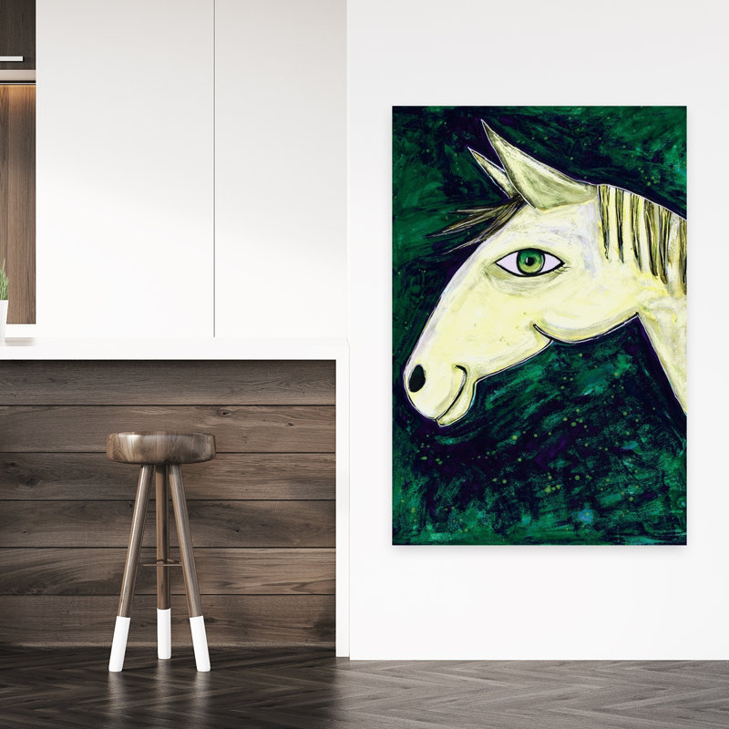 «Mystical Horse Gaze», art abstrait cheval rêveur, forêt moderne