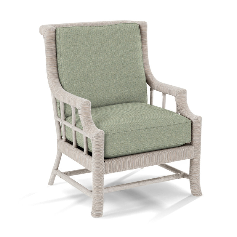 Fauteuil Lafayette, Tissu vert performance 0851-54, Blanc antique givré