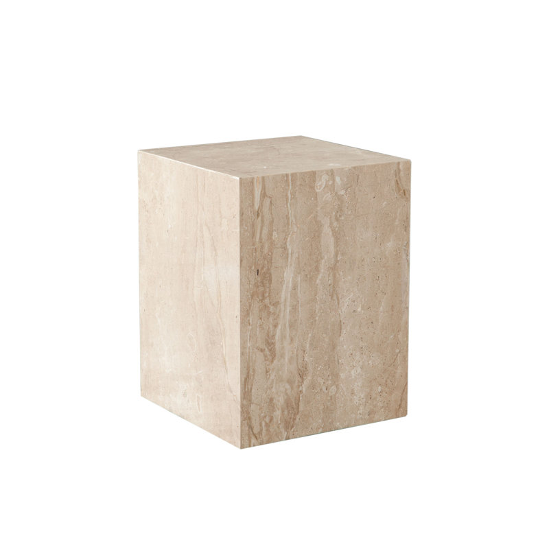 Beige Marble Square Pedestal End Table