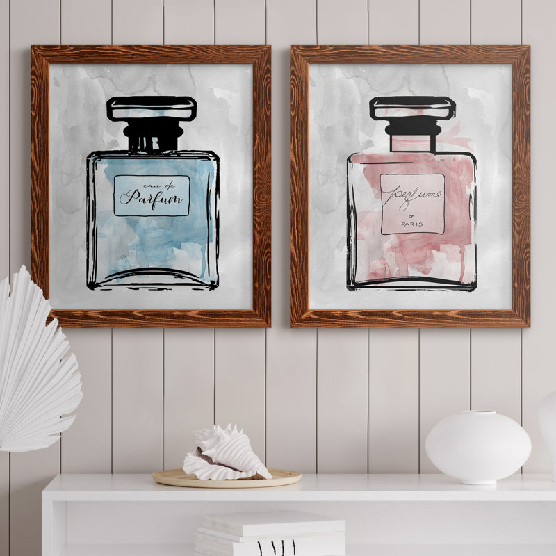 «Blue Wash Perfume», ensemble de 2 reproductions d'art, H 20 po x l 17 po x P 1 po, Toile avec cadre érable, Pas de tapis