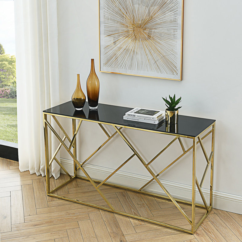 Console moderne en verre, derrière le canapé