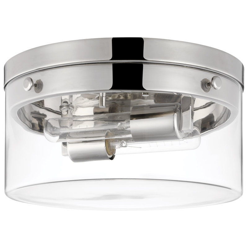 Barahona Glass Flush Mount, Polished Nickel, 6" H x 14.25" W x 14.25" D