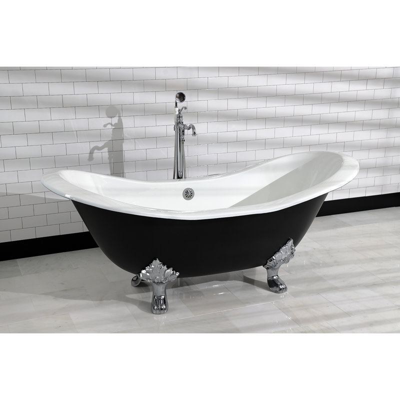 Kingston Brass Aqua Eden 72-Inch Cast Iron Oval Double Slipper Clawfoot Tub (No Faucet Drillings)