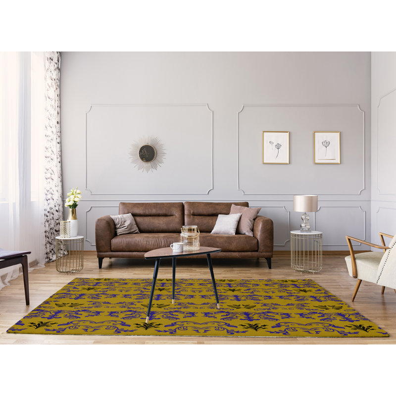 Tapis damassé jaune / mauve, Rectangle 9 pi x 12 pi