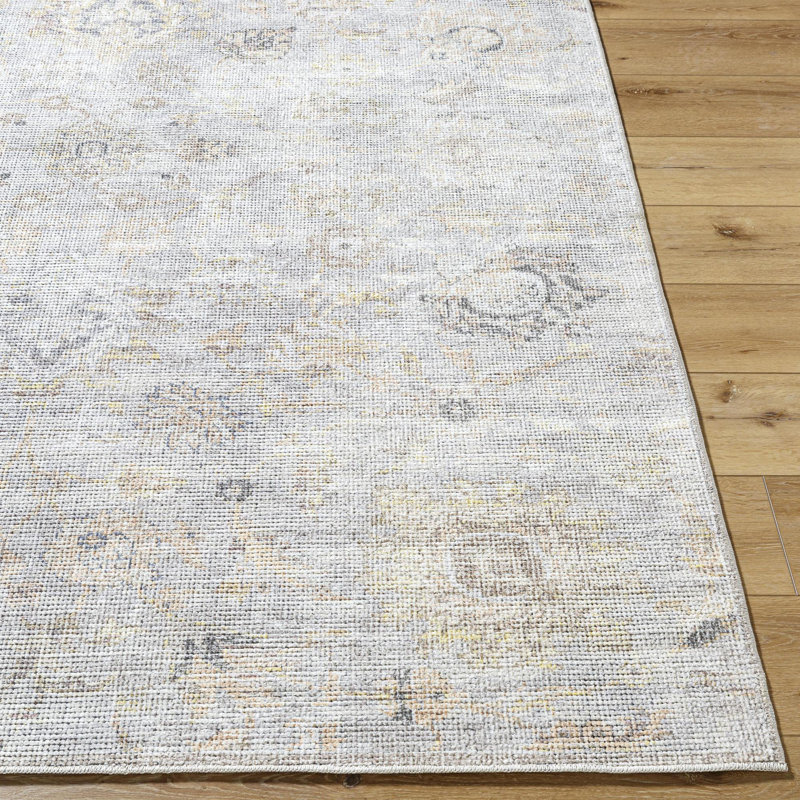 Gray and Beige Synthetic Medium Pile Rectangular Area Rug