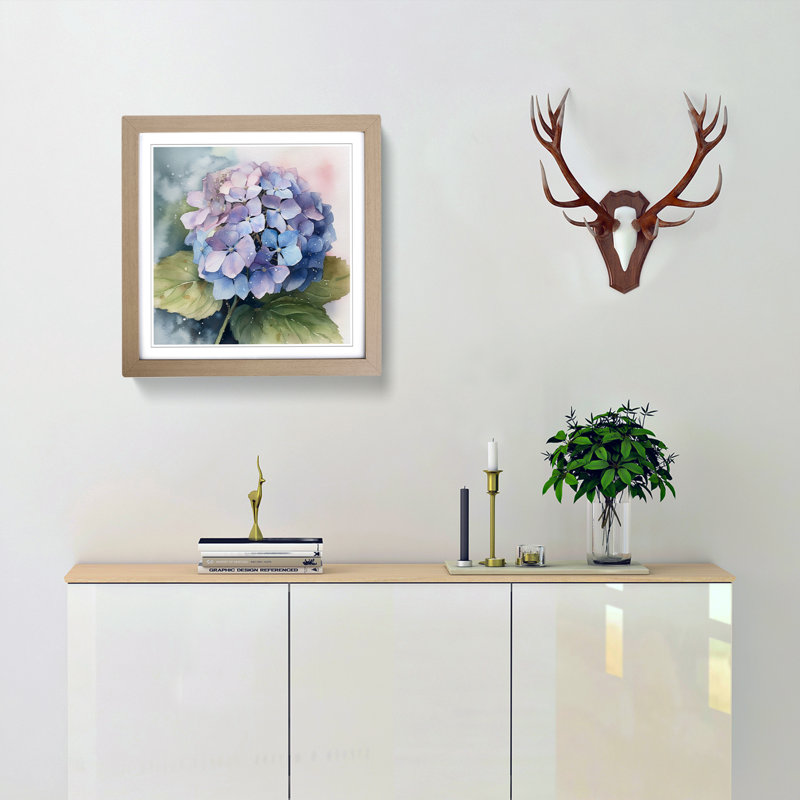 Hydrangea Watercolour No.3 - Framed Print, Oak