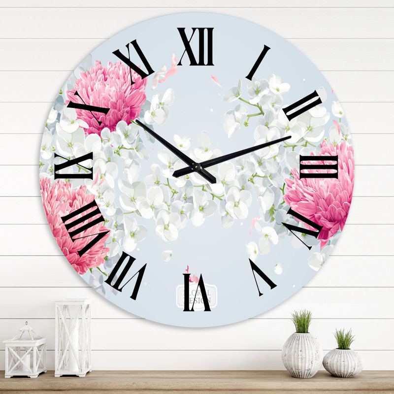 Chrysanthèmes et fleur de pommier - Horloge murale traditionnelle, Surdimensionné