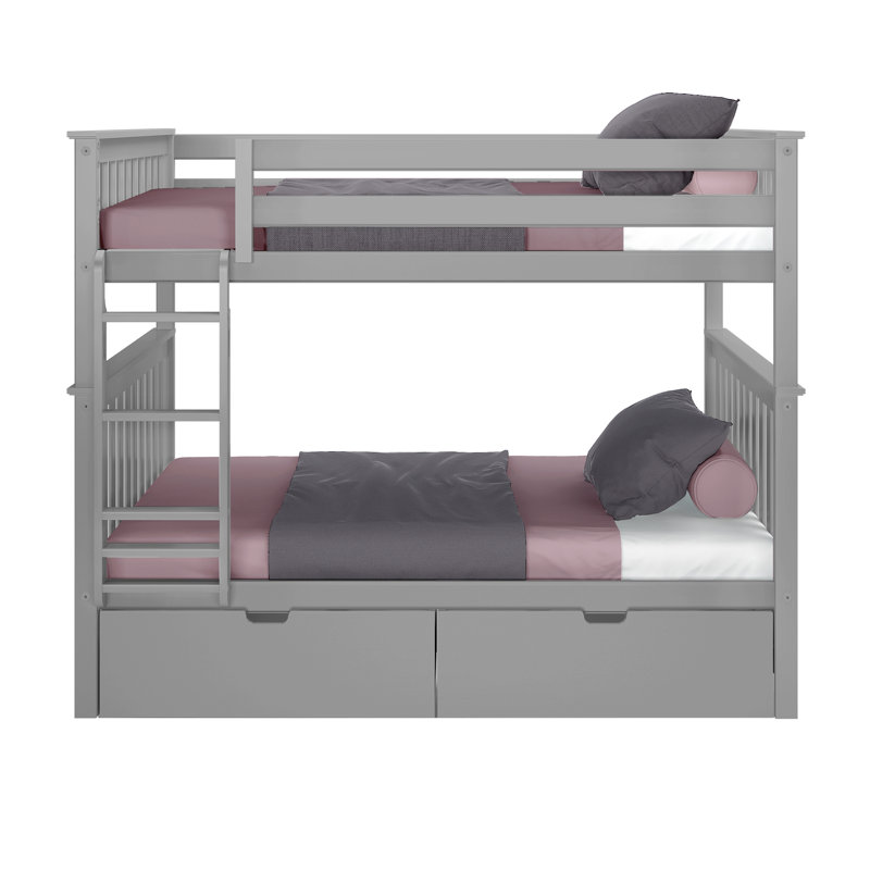 Bolles Kids Bunk Bed with Drawers, Full over Full, Gray