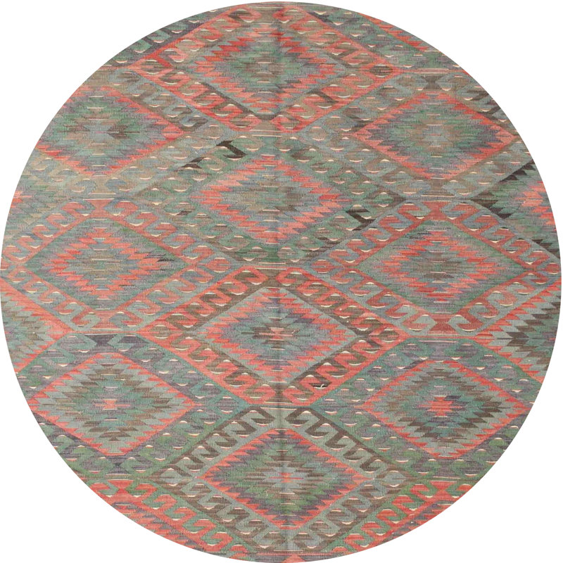 Tapis de zone vert/rouge contemporain, Rond 4 pi