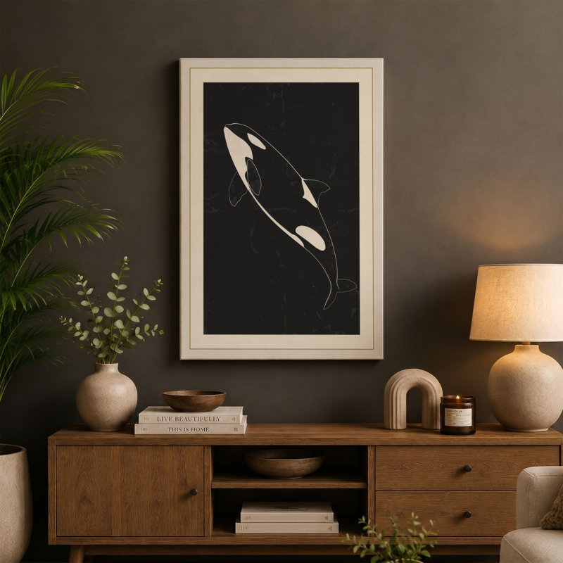 Drifting Orca Minimalist - Wrapped Canvas, 24x16 - 61.0 x 40.6 cm, Ochre Border