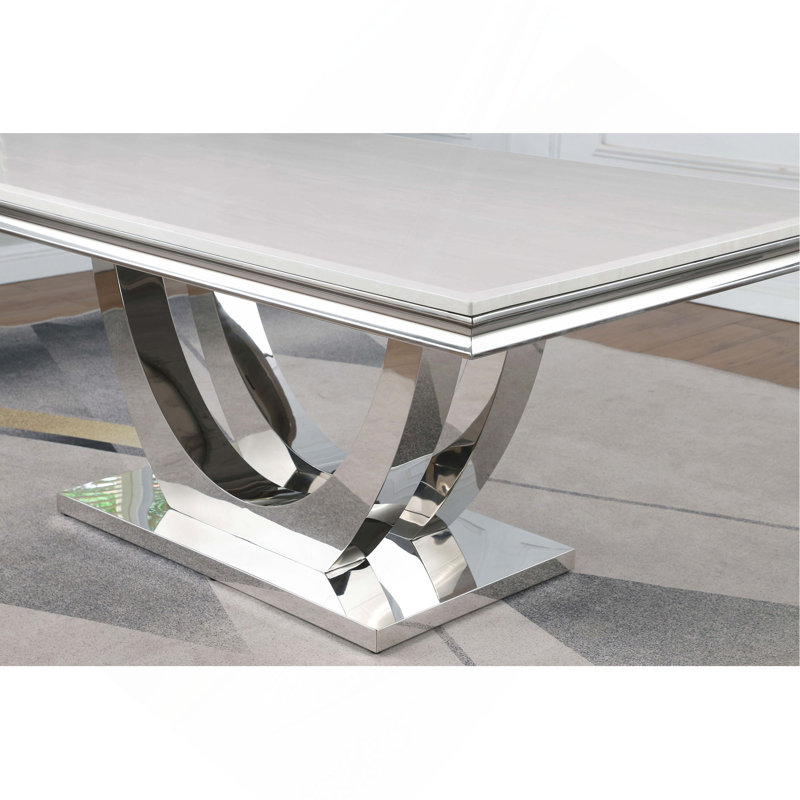Allessandra White And Chrome Rectangular U-Shaped Base Dining Table