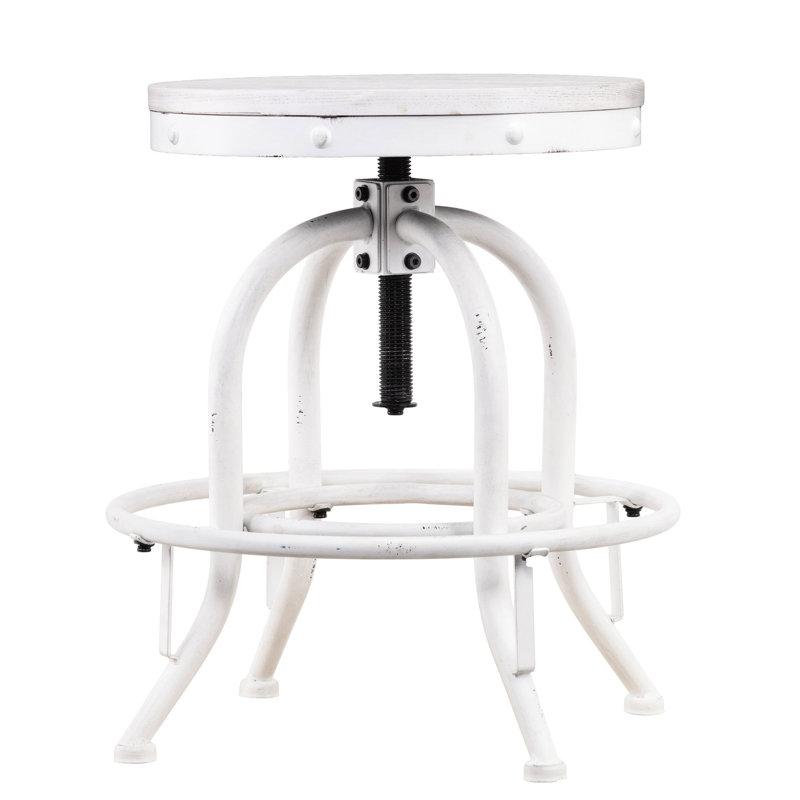 Tabouret industriel blanchi à la chaux, fonction réglable, conception pour espaces de travail en mélange et styles blancs, véranda rustique