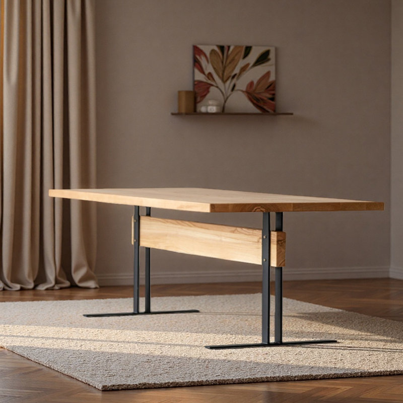 Table de salle à manger rectangulaire en bois de frêne, H 29,52 po x L 94,48 po x l 31,49 po
