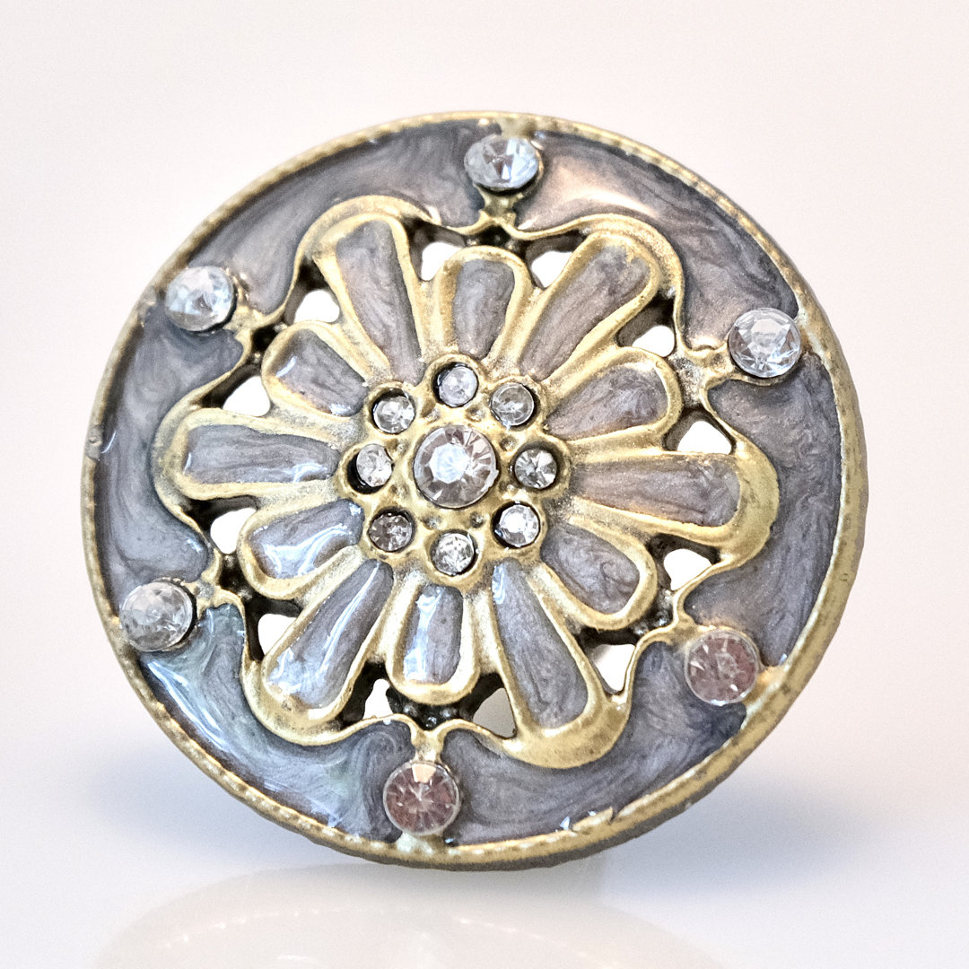 SET OF 4  Elegant Jewel Knob - Silver Gray Cloisonne (Set of 4) Charleston Knob Company