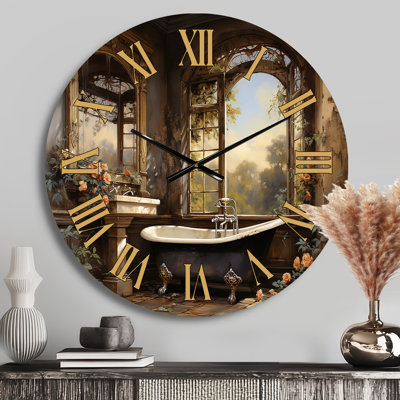 Bathroom Vintage Elegance I - Bath & Laundry Golden Face Wall Clock