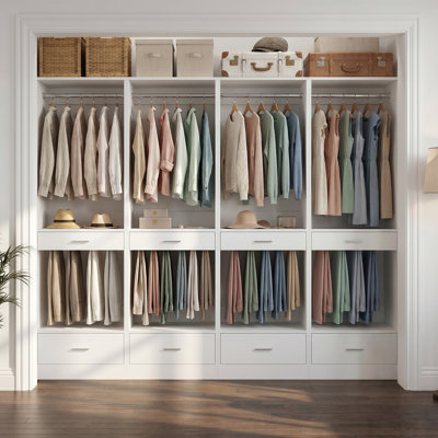 Système d'organisation 94,4 po avec zone de suspension, support à pantalons et tiroir