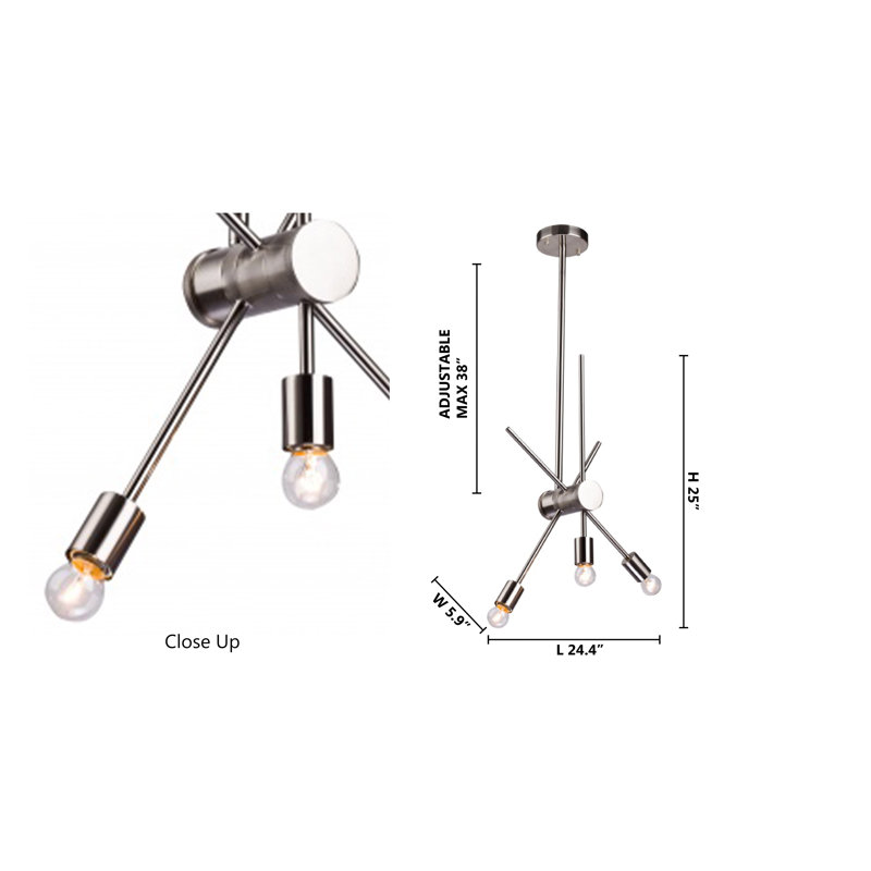 Kinlaw 3-Light Modern Sputnik Wall Sconce, Shiny Nickel