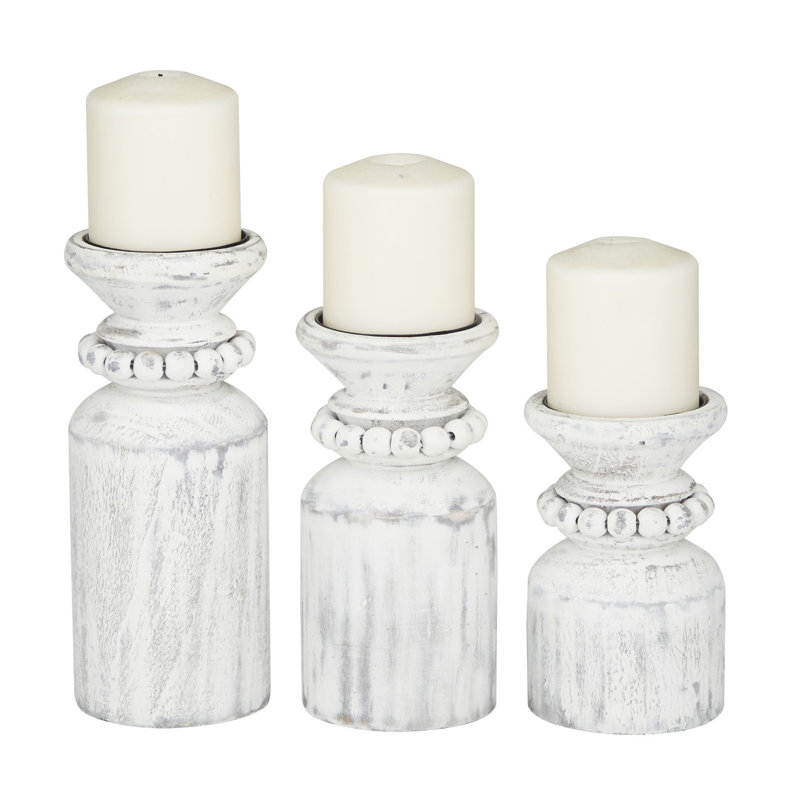 9.45'' H Wood Tabletop Candlestick, White