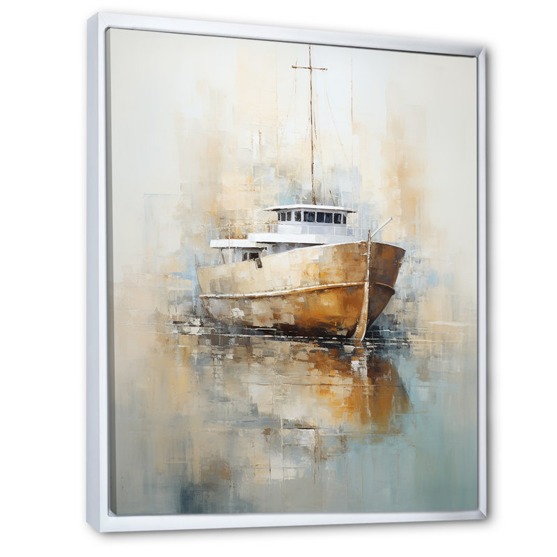 Minimalisme, bateau de pêche, horizon I, sur toile, H 32 po x l 24 po x P 1 po, Cadre flottant blanc