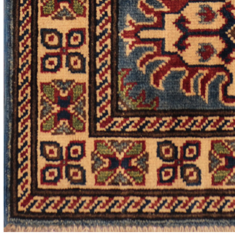 Tapis bleu en laine noué à la main de conception unique 2 pi 1 po x 3 pi Jevon