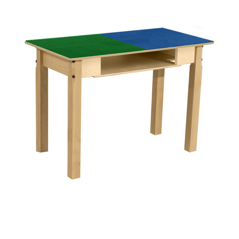 Rectangle Time-2-Play Table with a shelf and a DUPLO Compatible Grid, Blue/Green, 20.5" H x 35" L x 15.5" W