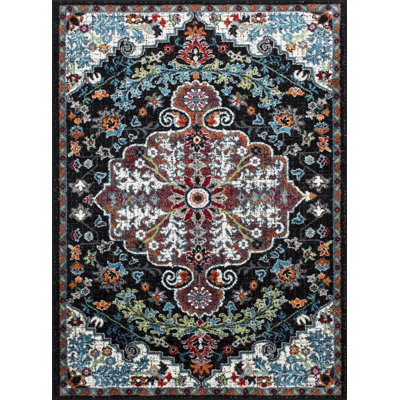 Tapis noir tissé à la machine Aeryn