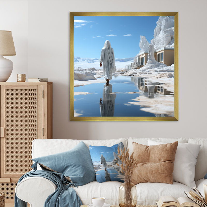 Désert de pèlerinage, "Hajj", sur toile, Cadre doré simple, H 30 po x l 30 po x P 1 po