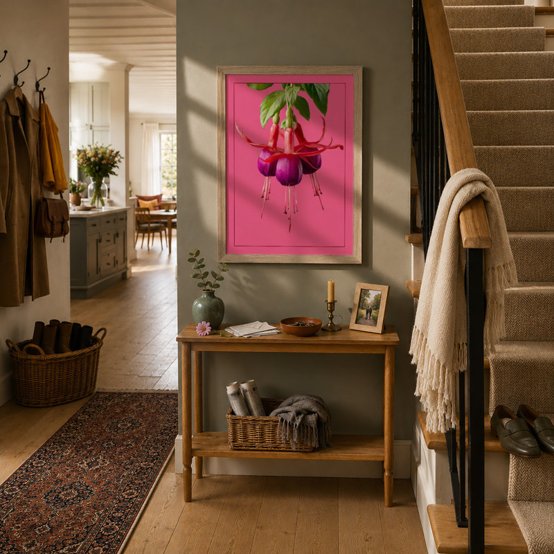 Fuchsia Bloom Botanical - Framed Print, A2 - 59.4 x 42.0 cm, Oak